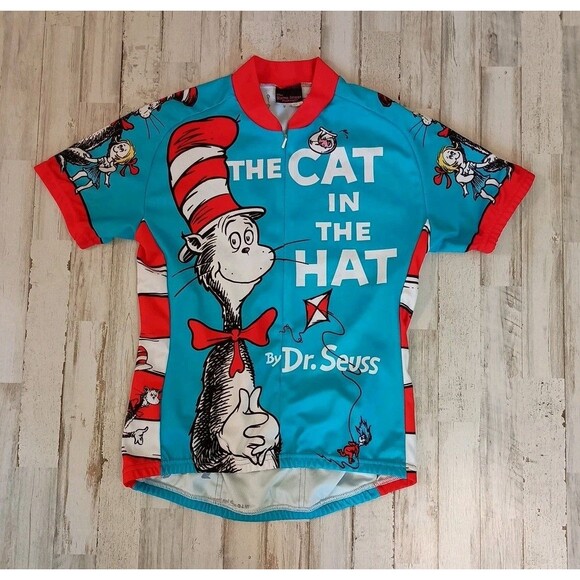 Retro Image Dr. Seuss Women's Size M, 3/4 Zip Cycling Jersey Cat in the Hat - Picture 1 of 7